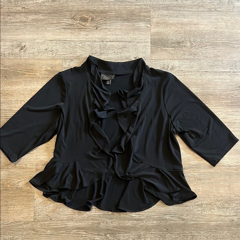 Dress barn Elegant black ruffled cropped Women's open cardigan 14/16